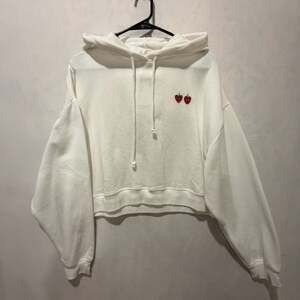 PINK Victoria's Secret White Cropped Hoodie with Strawberry Embroidery